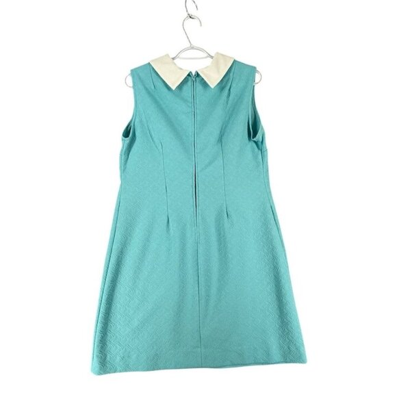 Vtg Mod Dress 16 18 Sleeveless 60s 70s Aqua Blue White Peter Pan Collar As Is - Picture 4 of 13